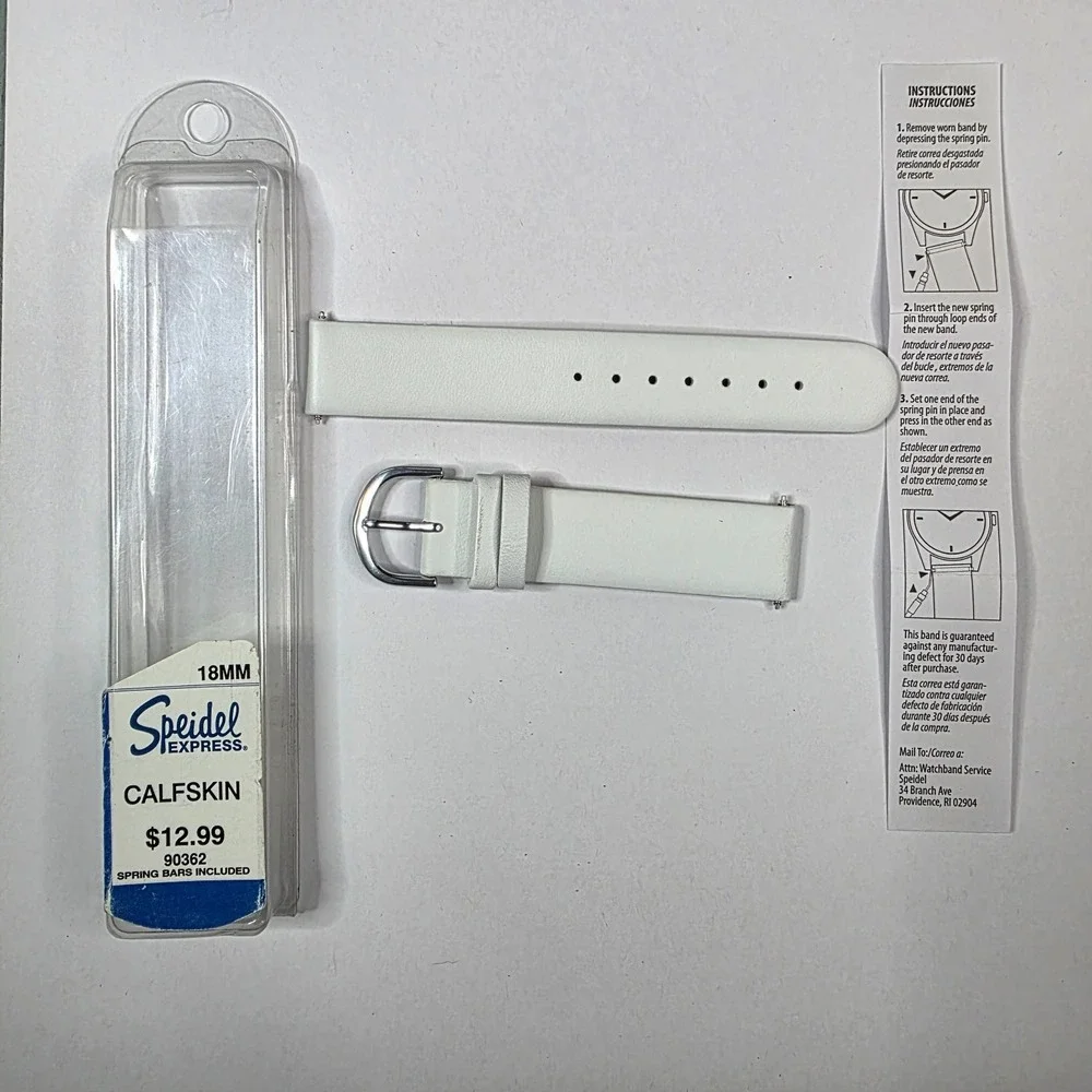 Speidel Express 18mm White Calfskin Leather Watch Band Strap w/‎ Spring Bars New